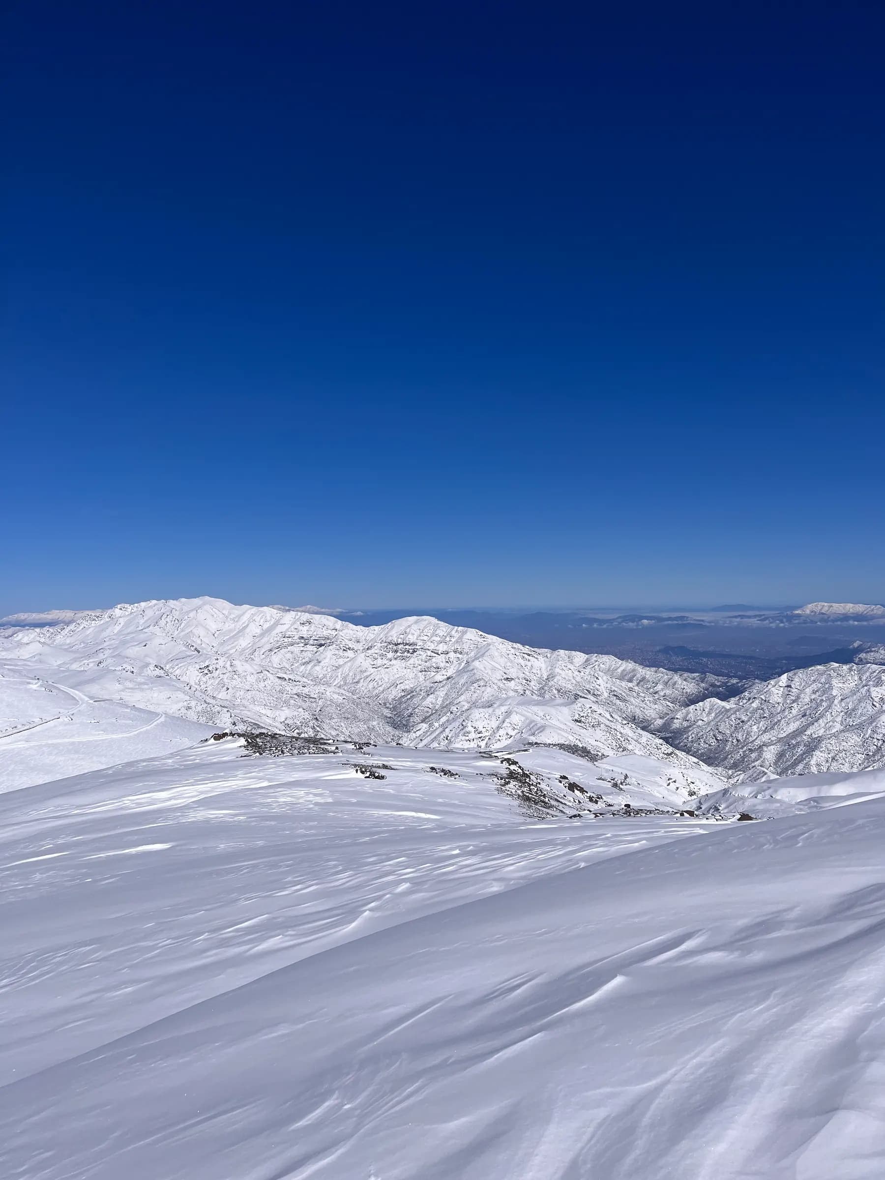 Wide snowfields of the ski resorts above Santiago, Central Andes
